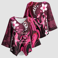 Personalised Memorial Breast Cancer Awareness Kimono Sleeve Blouse Plumeria Floral Tribal Pattern - Polynesian Pride