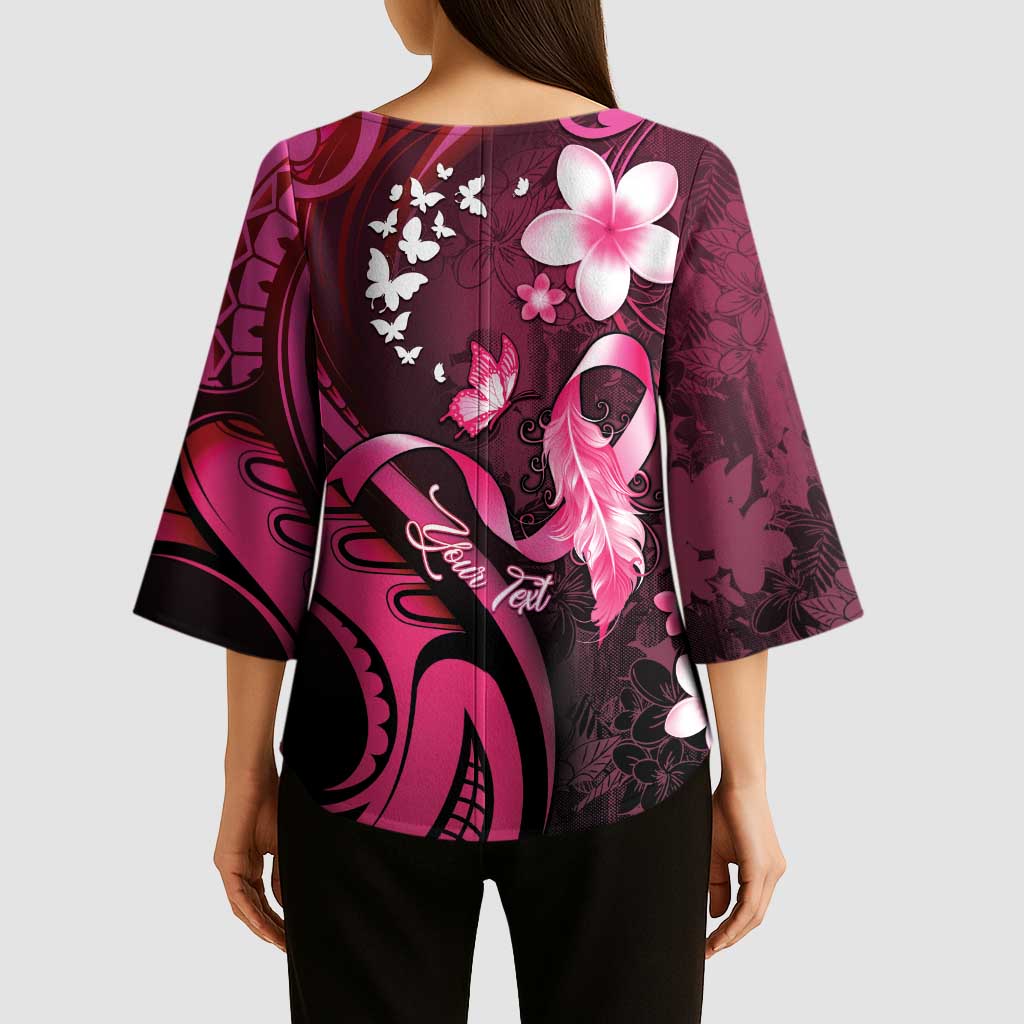 Personalised Memorial Breast Cancer Awareness Kimono Sleeve Blouse Plumeria Floral Tribal Pattern - Polynesian Pride