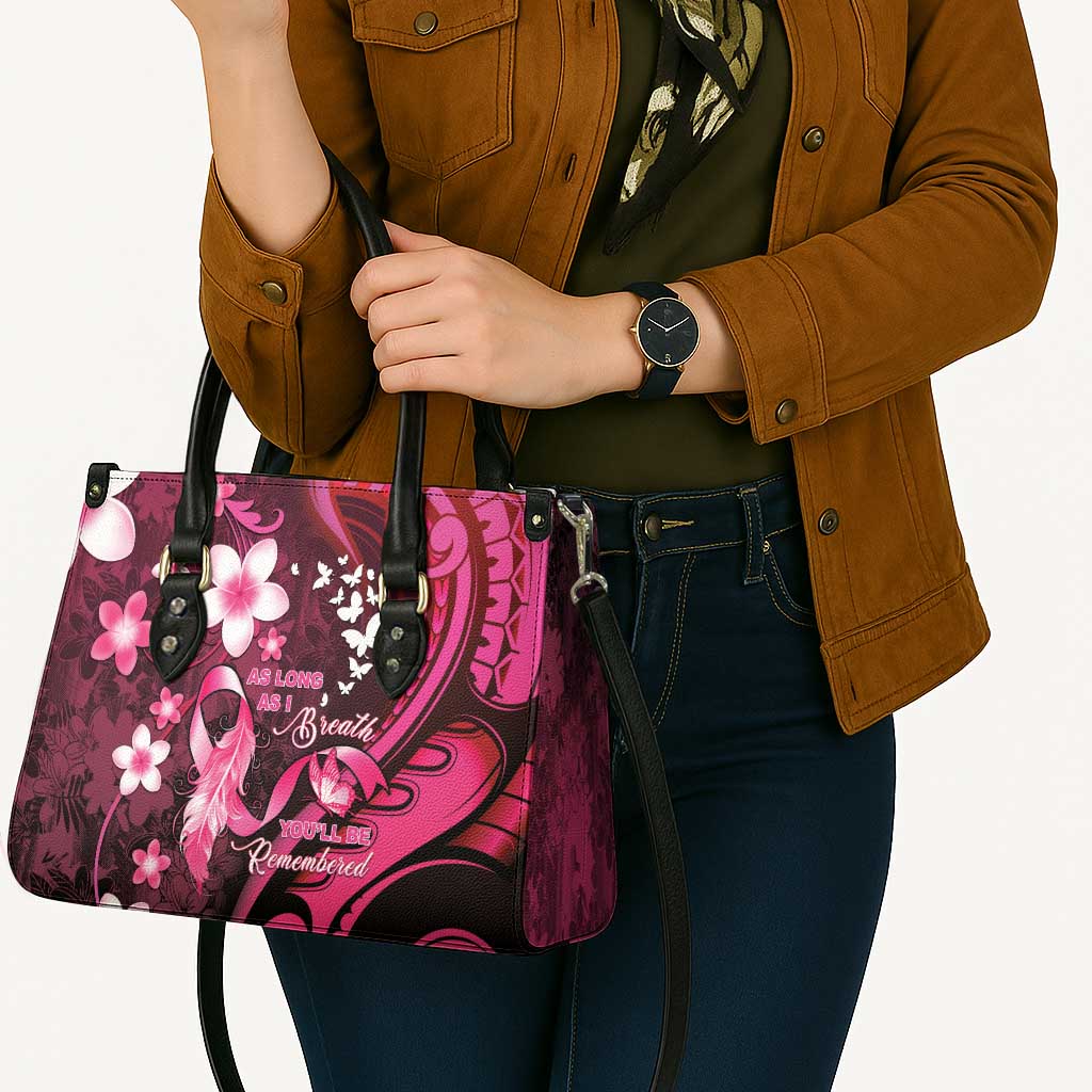 Memorial Breast Cancer Awareness Leather Bag Plumeria Floral Tribal Pattern - Polynesian Pride