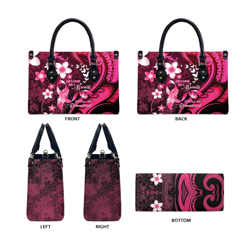 Memorial Breast Cancer Awareness Leather Bag Plumeria Floral Tribal Pattern - Polynesian Pride