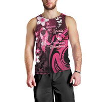 Personalised Memorial Breast Cancer Awareness Men Tank Top Plumeria Floral Tribal Pattern - Polynesian Pride