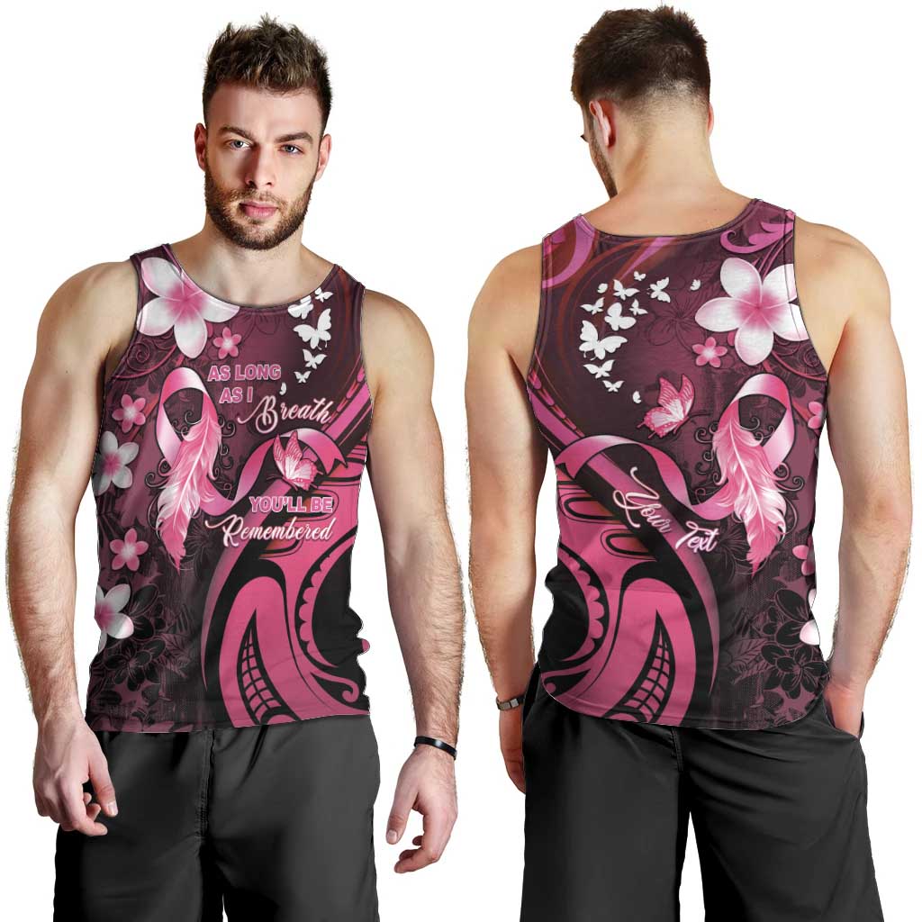 Personalised Memorial Breast Cancer Awareness Men Tank Top Plumeria Floral Tribal Pattern - Polynesian Pride