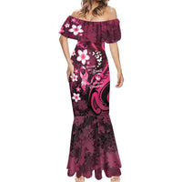 Personalised Memorial Breast Cancer Awareness Mermaid Dress Plumeria Floral Tribal Pattern - Polynesian Pride