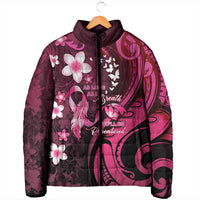 Personalised Memorial Breast Cancer Awareness Padded Jacket Plumeria Floral Tribal Pattern - Polynesian Pride