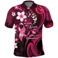 Personalised Memorial Breast Cancer Awareness Polo Shirt Plumeria Floral Tribal Pattern - Polynesian Pride