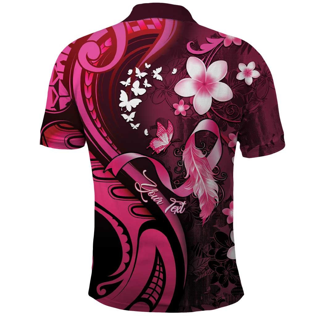 Personalised Memorial Breast Cancer Awareness Polo Shirt Plumeria Floral Tribal Pattern - Polynesian Pride