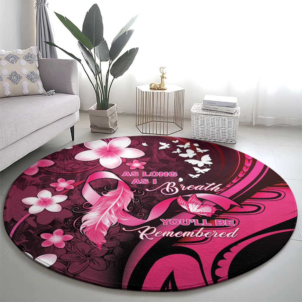 Memorial Breast Cancer Awareness Round Carpet Plumeria Floral Tribal Pattern - Polynesian Pride