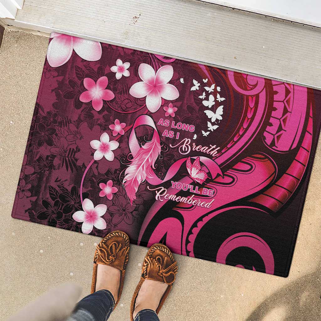 Memorial Breast Cancer Awareness Rubber Doormat Plumeria Floral Tribal Pattern - Polynesian Pride
