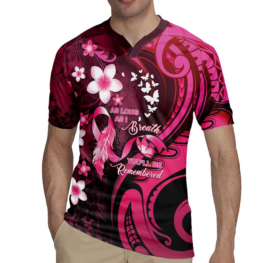 Personalised Memorial Breast Cancer Awareness Rugby Jersey Plumeria Floral Tribal Pattern - Polynesian Pride