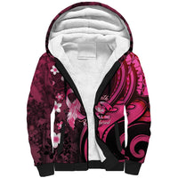 Personalised Memorial Breast Cancer Awareness Sherpa Hoodie Plumeria Floral Tribal Pattern - Polynesian Pride
