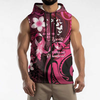 Personalised Memorial Breast Cancer Awareness Sleeveless Zip Hoodie Plumeria Floral Tribal Pattern - Polynesian Pride