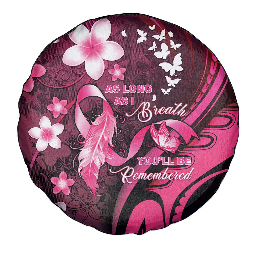 Memorial Breast Cancer Awareness Spare Tire Cover Plumeria Floral Tribal Pattern - Polynesian Pride