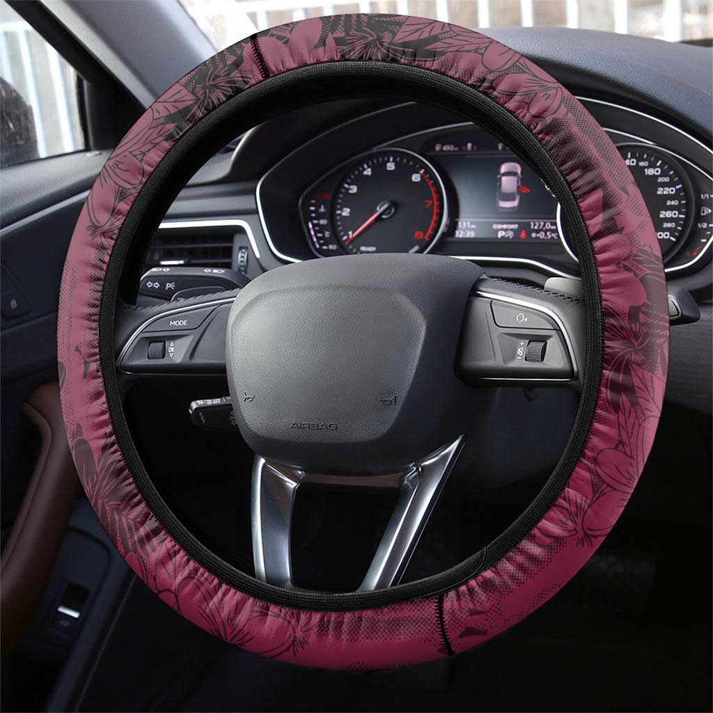 Memorial Breast Cancer Awareness Steering Wheel Cover Plumeria Floral Tribal Pattern - Polynesian Pride