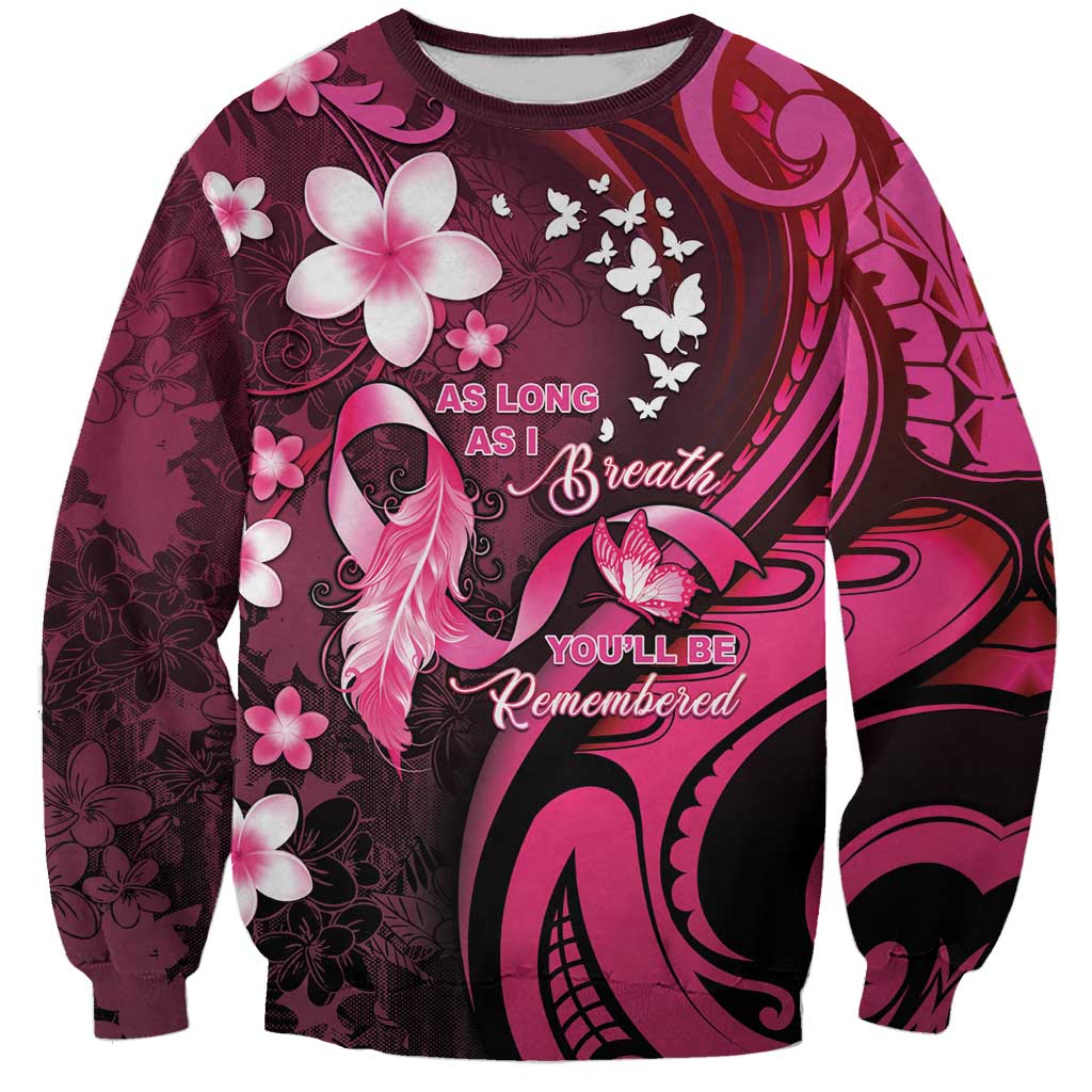 Personalised Memorial Breast Cancer Awareness Sweatshirt Plumeria Floral Tribal Pattern - Polynesian Pride