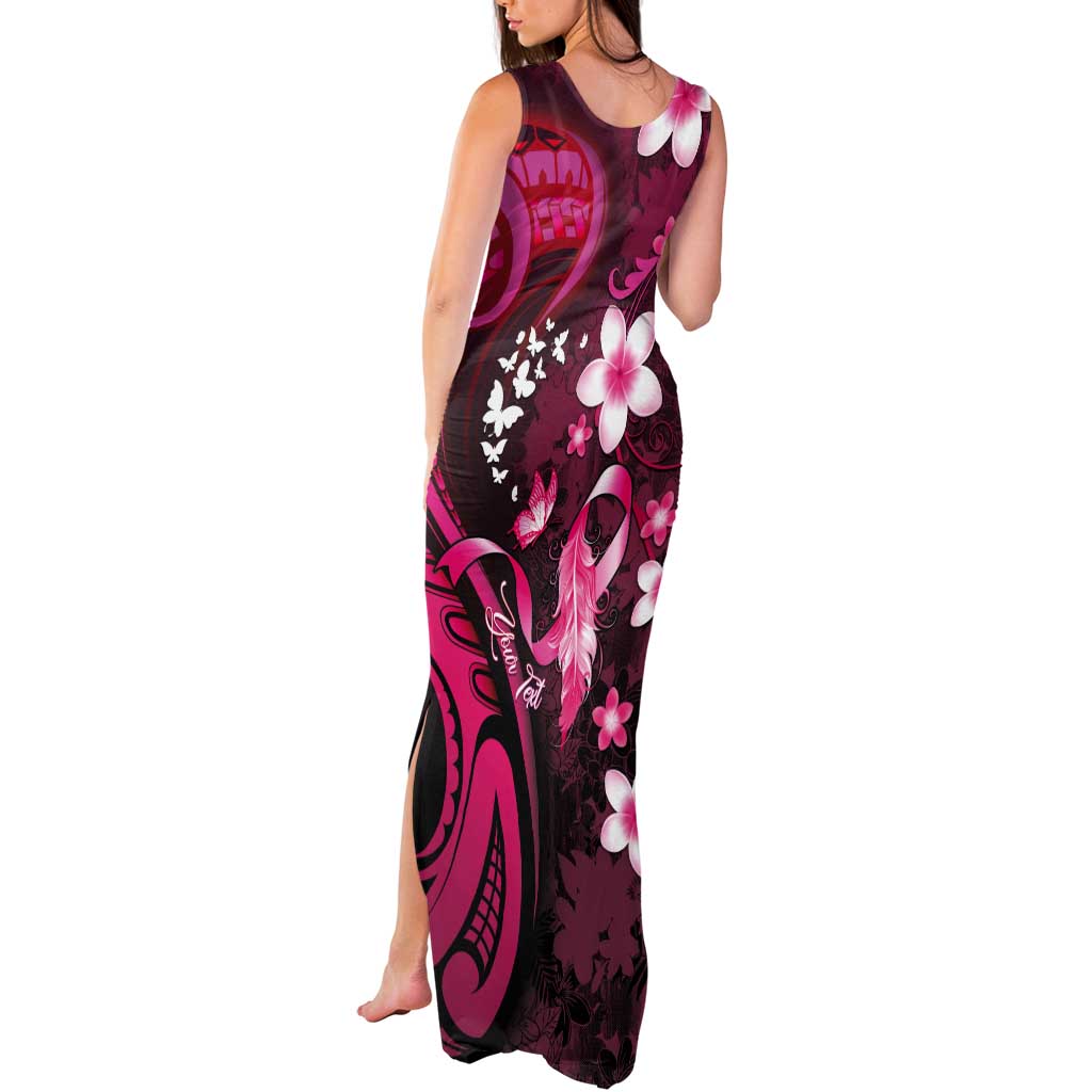 Personalised Memorial Breast Cancer Awareness Tank Maxi Dress Plumeria Floral Tribal Pattern - Polynesian Pride