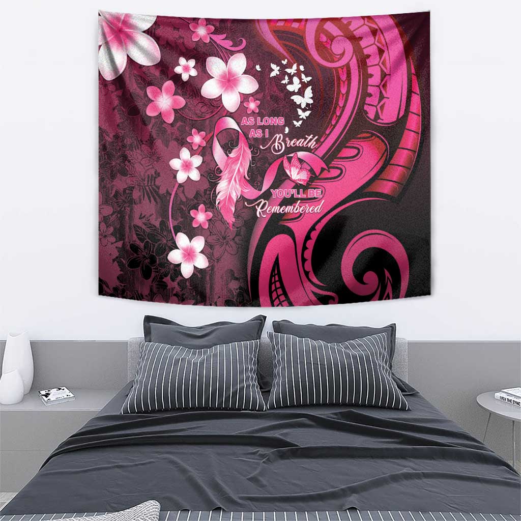 Memorial Breast Cancer Awareness Tapestry Plumeria Floral Tribal Pattern - Polynesian Pride