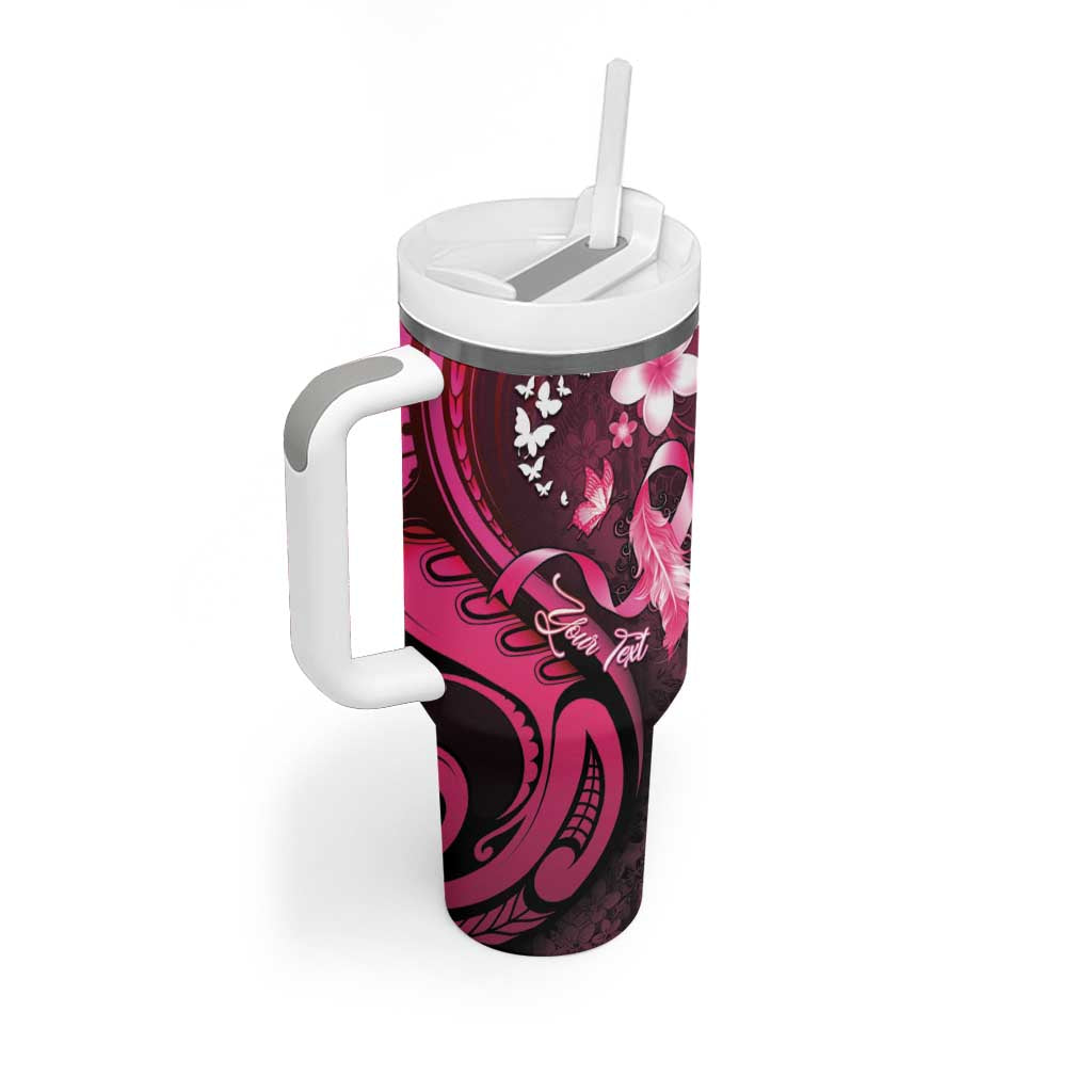 Personalised Memorial Breast Cancer Awareness Tumbler With Handle Plumeria Floral Tribal Pattern - Polynesian Pride