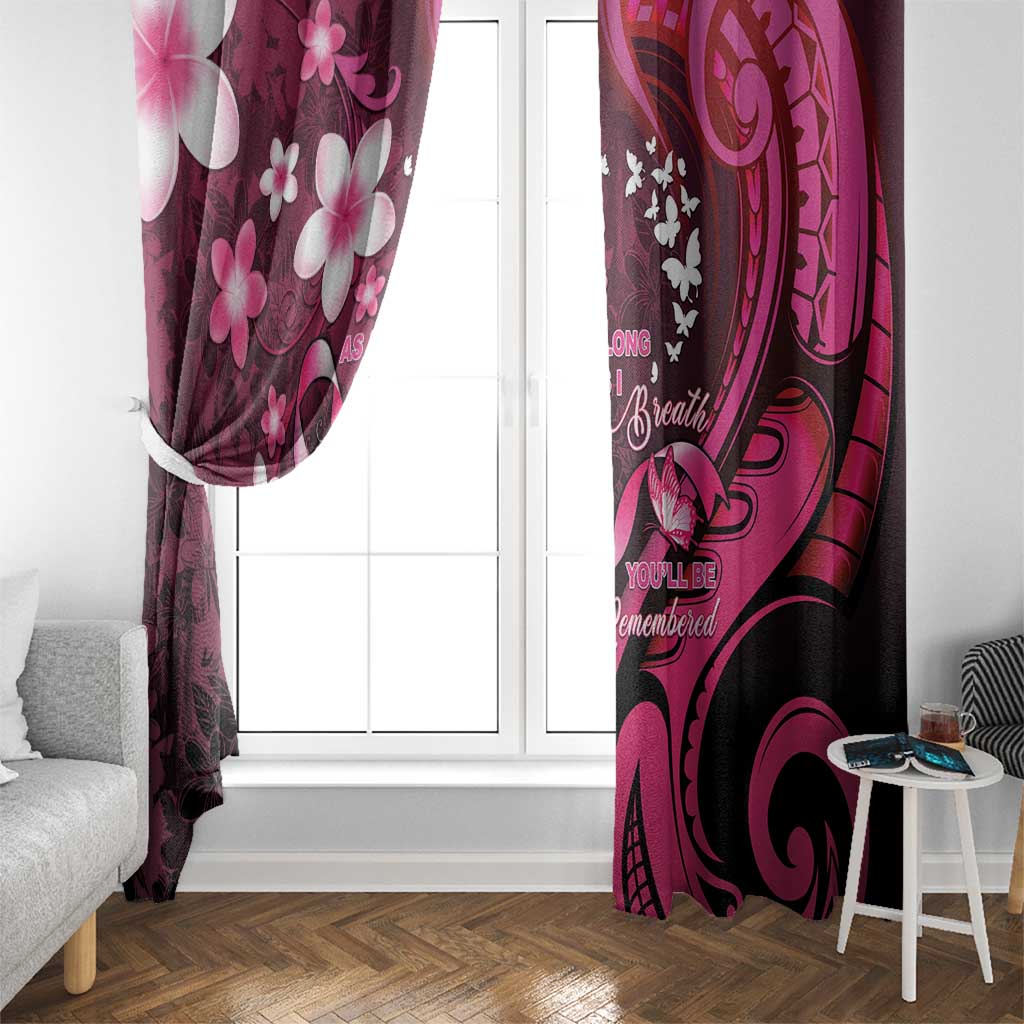 Memorial Breast Cancer Awareness Window Curtain Plumeria Floral Tribal Pattern - Polynesian Pride