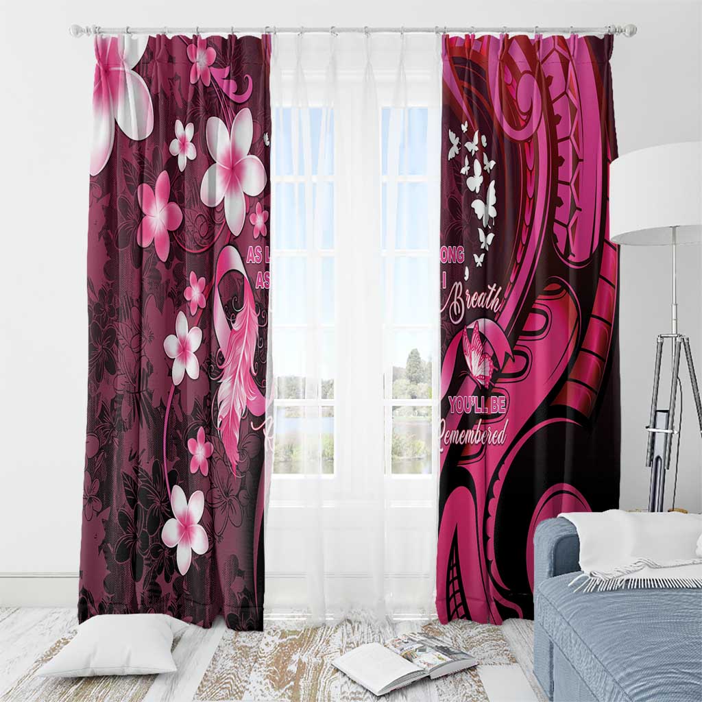 Memorial Breast Cancer Awareness Window Curtain Plumeria Floral Tribal Pattern - Polynesian Pride