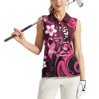 Personalised Memorial Breast Cancer Awareness Women Sleeveless Polo Shirt Plumeria Floral Tribal Pattern - Polynesian Pride