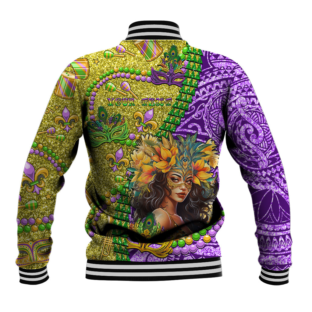 Personalised Hawaii Mardi Gras Baseball Jacket Polynesian Pattern With Glitter Style LT05 - Polynesian Pride
