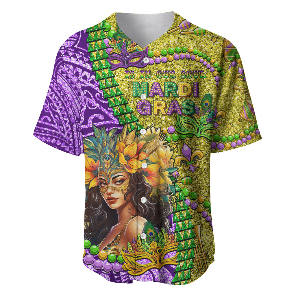 Personalised Hawaii Mardi Gras Baseball Jersey Polynesian Pattern With Glitter Style LT05 Yellow - Polynesian Pride