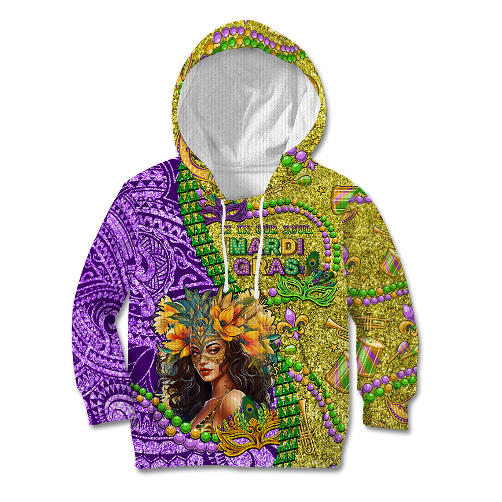 Personalised Hawaii Mardi Gras Kid Hoodie Polynesian Pattern With Glitter Style LT05 Hoodie Yellow - Polynesian Pride