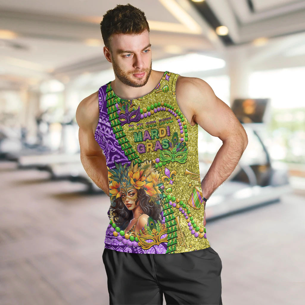 Personalised Hawaii Mardi Gras Men Tank Top Polynesian Pattern With Glitter Style LT05 Yellow - Polynesian Pride