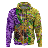 Personalised Hawaii Mardi Gras Zip Hoodie Polynesian Pattern With Glitter Style LT05 Zip Hoodie Yellow - Polynesian Pride