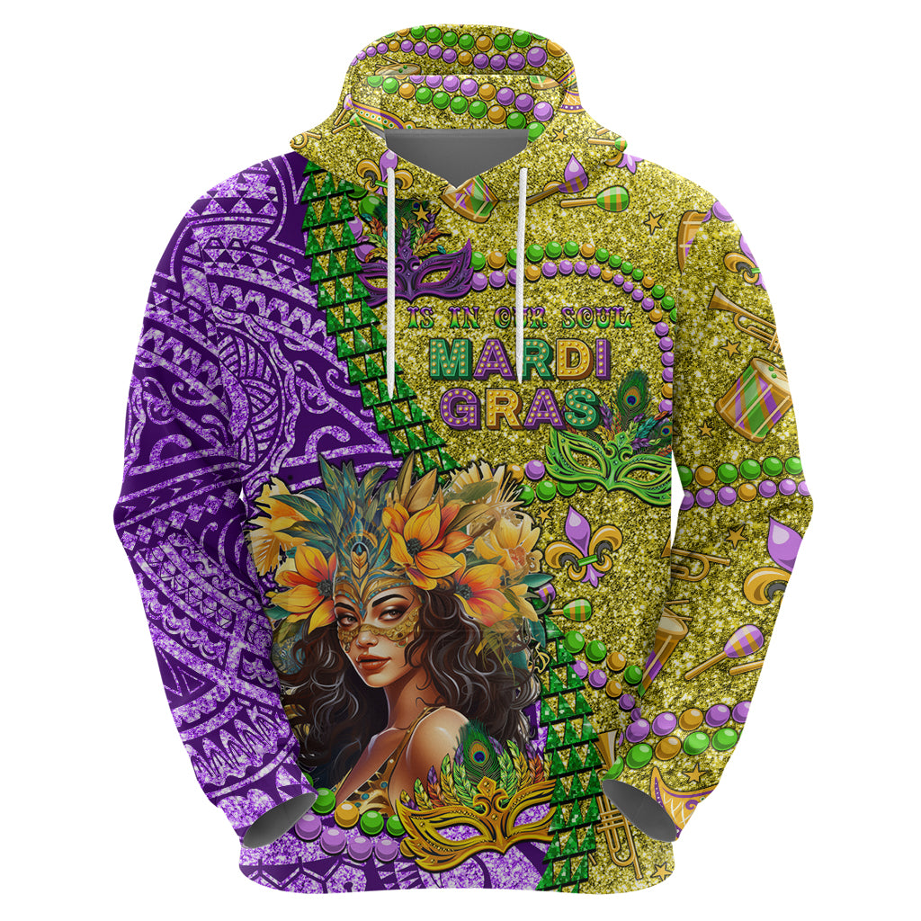 Personalised Hawaii Mardi Gras Zip Hoodie Polynesian Pattern With Glitter Style LT05 - Polynesian Pride