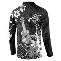 Hawaii Ukulele Button Sweatshirt Polynesian Pattern Mix Hibiscus Black Version LT05