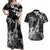 Hawaii Ukulele Couples Matching Off Shoulder Maxi Dress and Hawaiian Shirt Polynesian Pattern Mix Hibiscus Black Version LT05