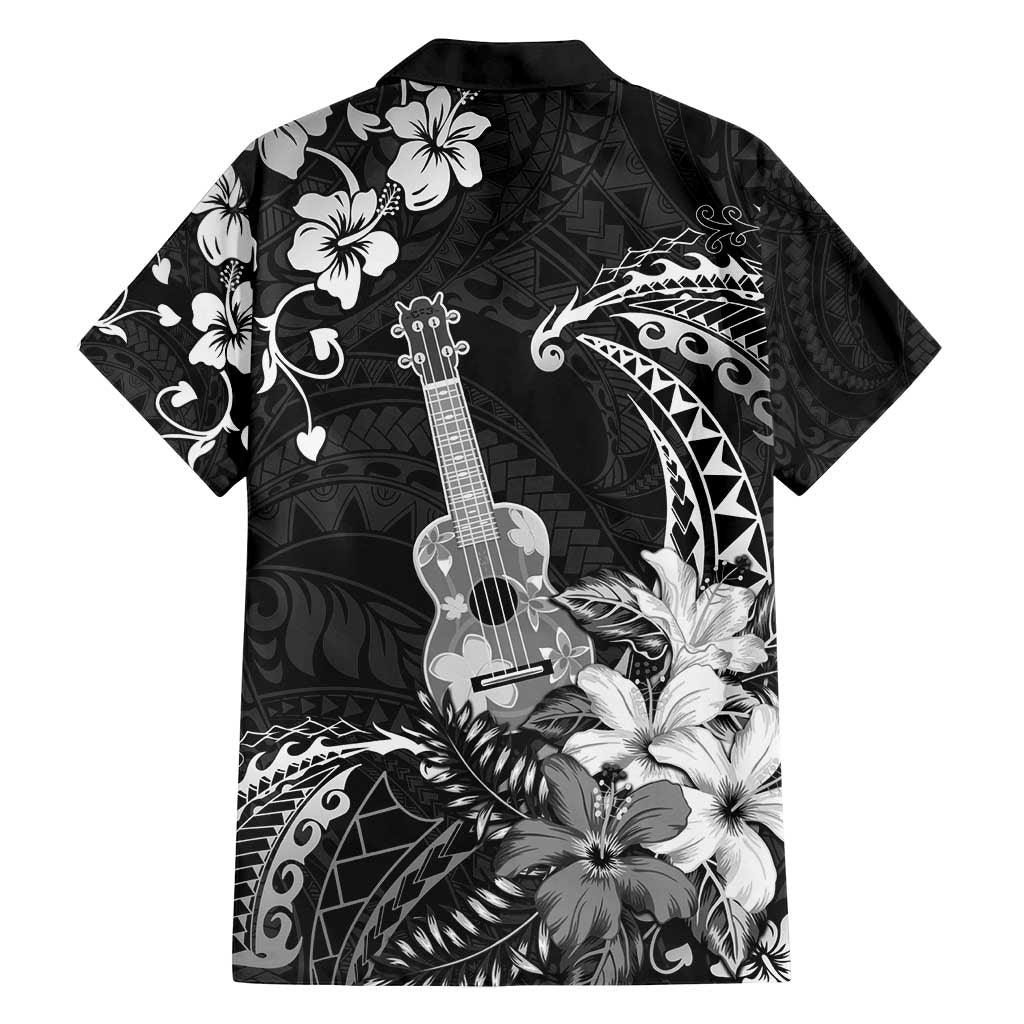 Hawaii Ukulele Family Matching Puletasi and Hawaiian Shirt Polynesian Pattern Mix Hibiscus Black Version LT05