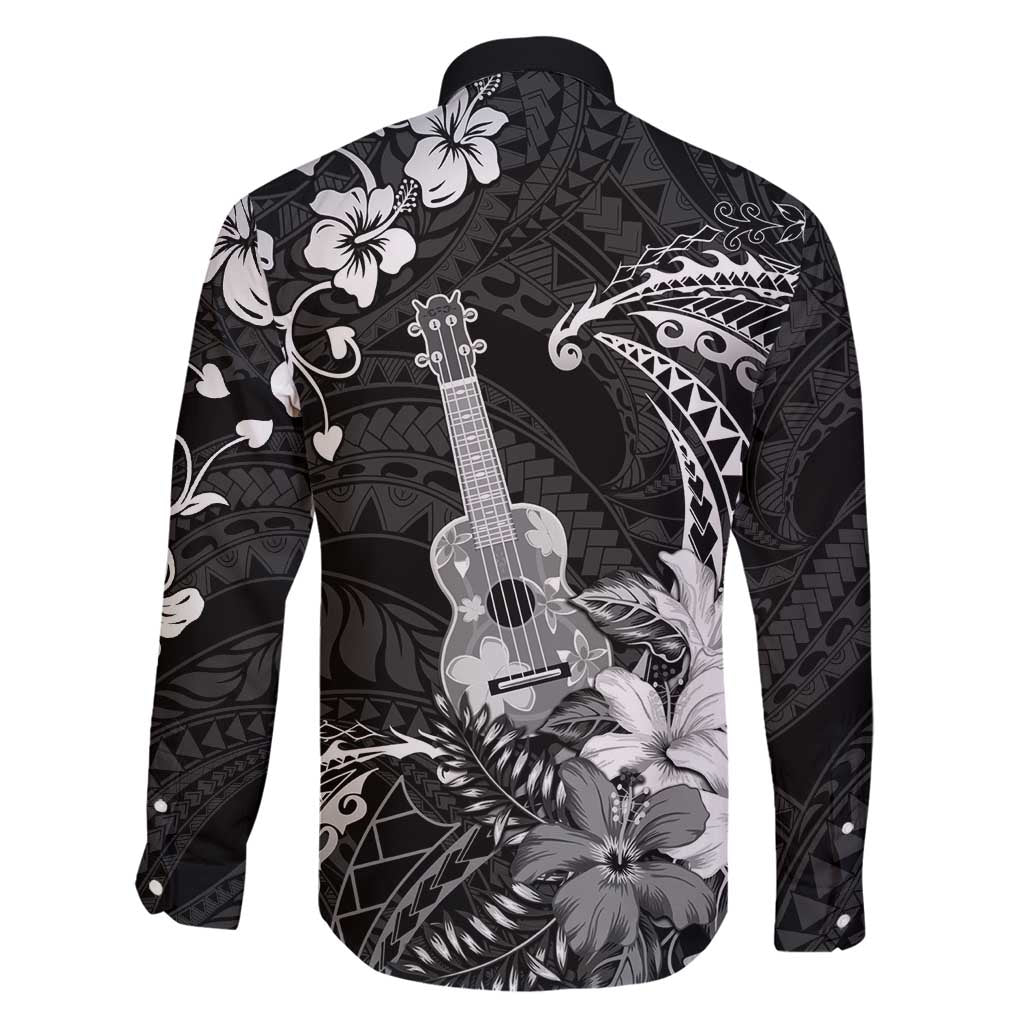 Hawaii Ukulele Family Matching Puletasi and Hawaiian Shirt Polynesian Pattern Mix Hibiscus Black Version LT05