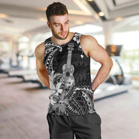 Hawaii Ukulele Men Tank Top Polynesian Pattern Mix Hibiscus Black Version LT05