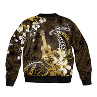 Hawaii Ukulele Bomber Jacket Polynesian Pattern Mix Hibiscus Gold Version LT05