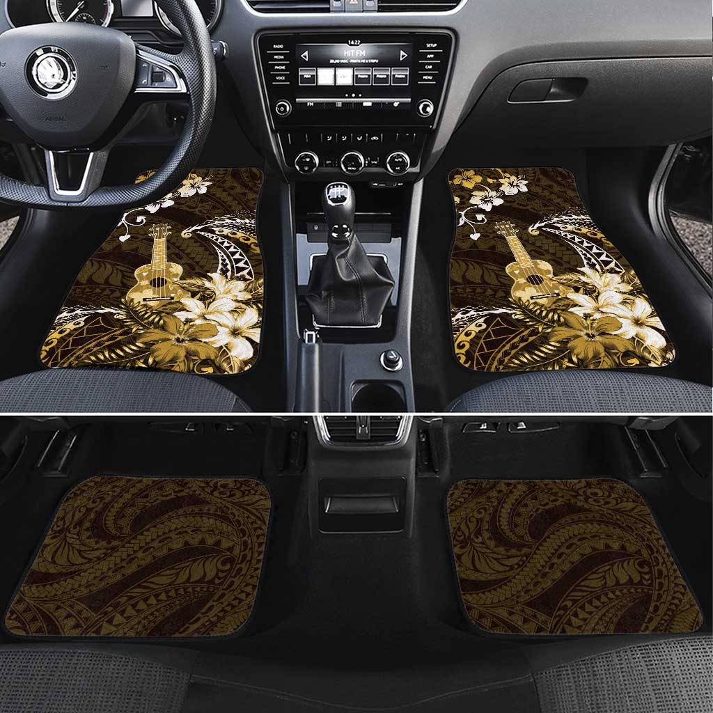 Hawaii Ukulele Car Mats Polynesian Pattern Mix Hibiscus Gold Version