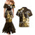 Hawaii Ukulele Couples Matching Mermaid Dress and Hawaiian Shirt Polynesian Pattern Mix Hibiscus Gold Version LT05