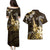 Hawaii Ukulele Couples Matching Puletasi and Hawaiian Shirt Polynesian Pattern Mix Hibiscus Gold Version LT05