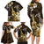 Hawaii Ukulele Family Matching Long Sleeve Bodycon Dress and Hawaiian Shirt Polynesian Pattern Mix Hibiscus Gold Version LT05