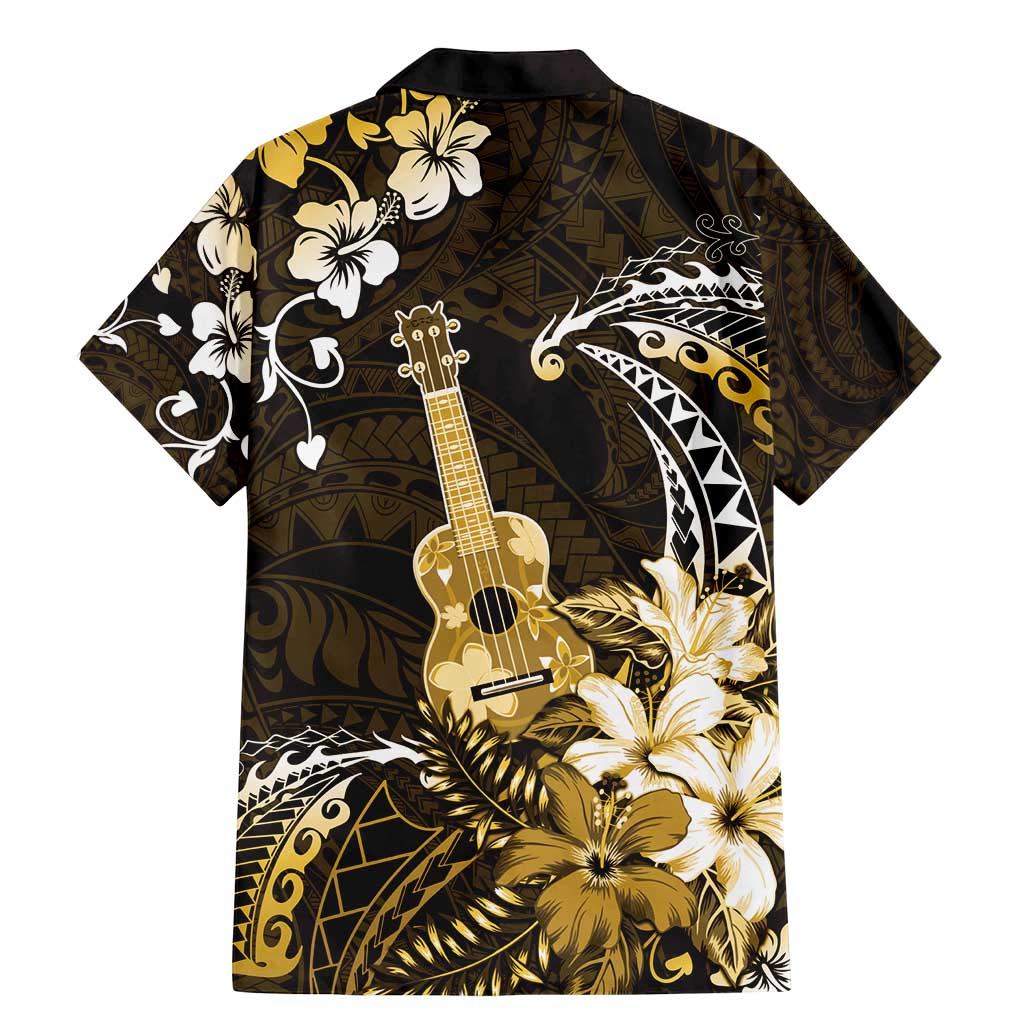Hawaii Ukulele Family Matching Mermaid Dress and Hawaiian Shirt Polynesian Pattern Mix Hibiscus Gold Version LT05