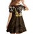 Hawaii Ukulele Family Matching Off Shoulder Maxi Dress and Hawaiian Shirt Polynesian Pattern Mix Hibiscus Gold Version LT05