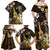 Hawaii Ukulele Family Matching Off Shoulder Maxi Dress and Hawaiian Shirt Polynesian Pattern Mix Hibiscus Gold Version LT05