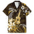 Hawaii Ukulele Family Matching Off Shoulder Short Dress and Hawaiian Shirt Polynesian Pattern Mix Hibiscus Gold Version LT05