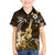 Hawaii Ukulele Family Matching Off Shoulder Short Dress and Hawaiian Shirt Polynesian Pattern Mix Hibiscus Gold Version LT05