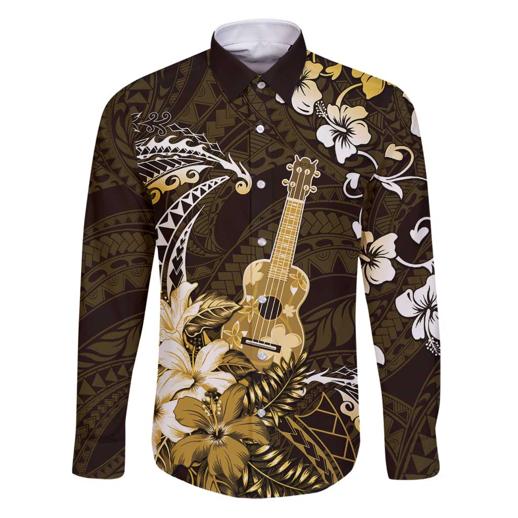 Hawaii Ukulele Family Matching Puletasi and Hawaiian Shirt Polynesian Pattern Mix Hibiscus Gold Version LT05