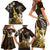 Hawaii Ukulele Family Matching Short Sleeve Bodycon Dress and Hawaiian Shirt Polynesian Pattern Mix Hibiscus Gold Version LT05