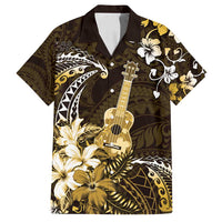 Hawaii Ukulele Family Matching Tank Maxi Dress and Hawaiian Shirt Polynesian Pattern Mix Hibiscus Gold Version LT05