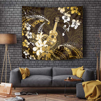 Hawaii Ukulele Tapestry Polynesian Pattern Mix Hibiscus Gold Version