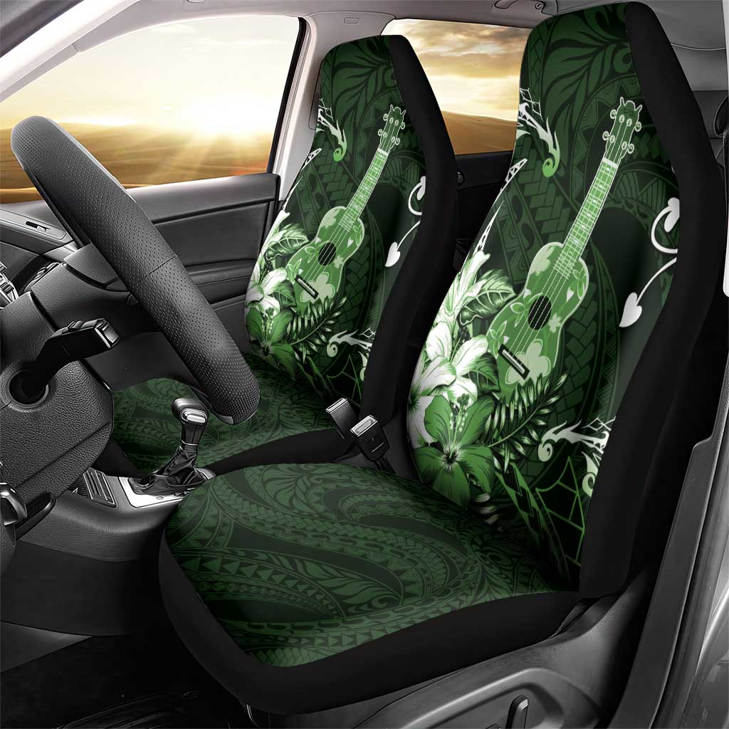 Hawaii Ukulele Car Seat Cover Polynesian Pattern Mix Hibiscus Green Version